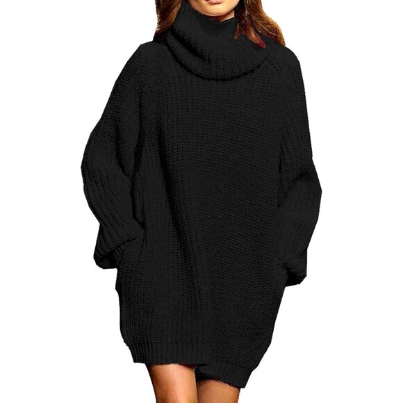 Tops - Women's Oversize Turtleneck Sweater Dress 100% Acrylic Cozy Casual